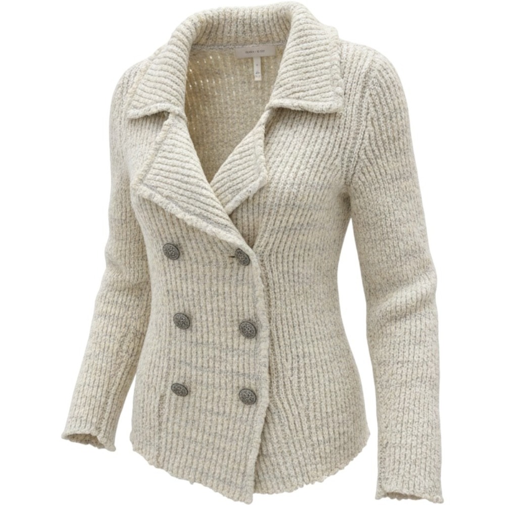 Free People Clara Cardigan Sweater Double Breasted Wool Blend Cream Grey XS